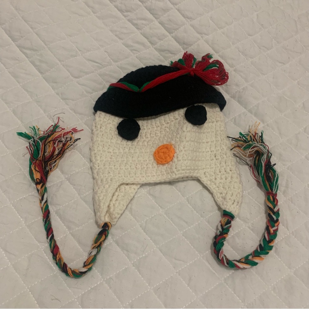 New toddlers snowman hat crochet baby boy girl beanie white Christmas